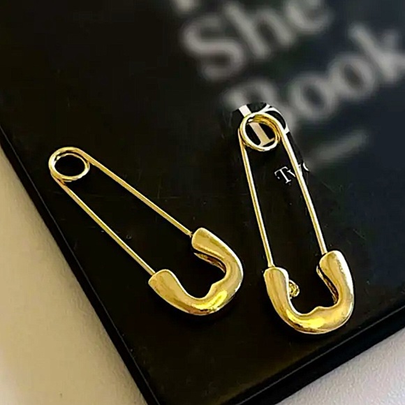 Gold Safety Pin Earrings - Picture 1 of 8